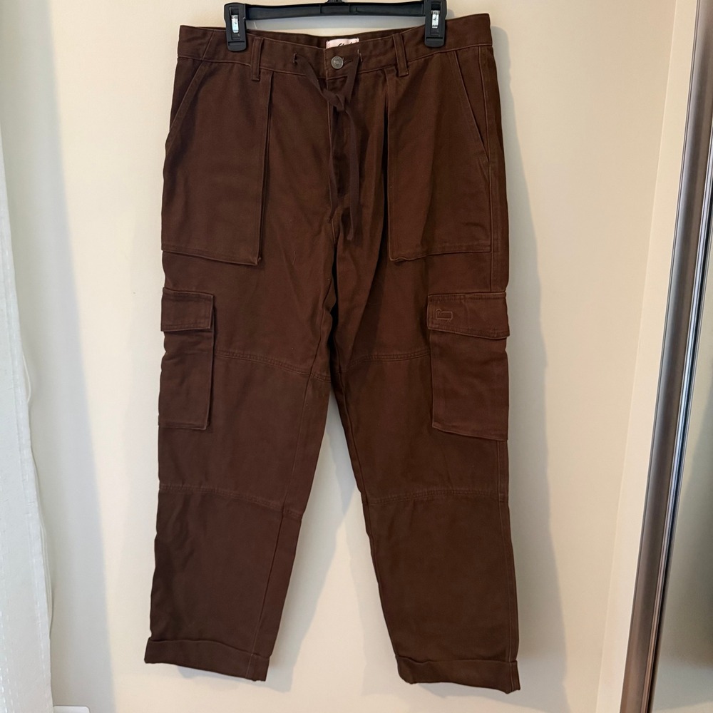 Woolrich Mens Brown Cotton Twill Cargo Pants Drawstring Utility Trousers Size M